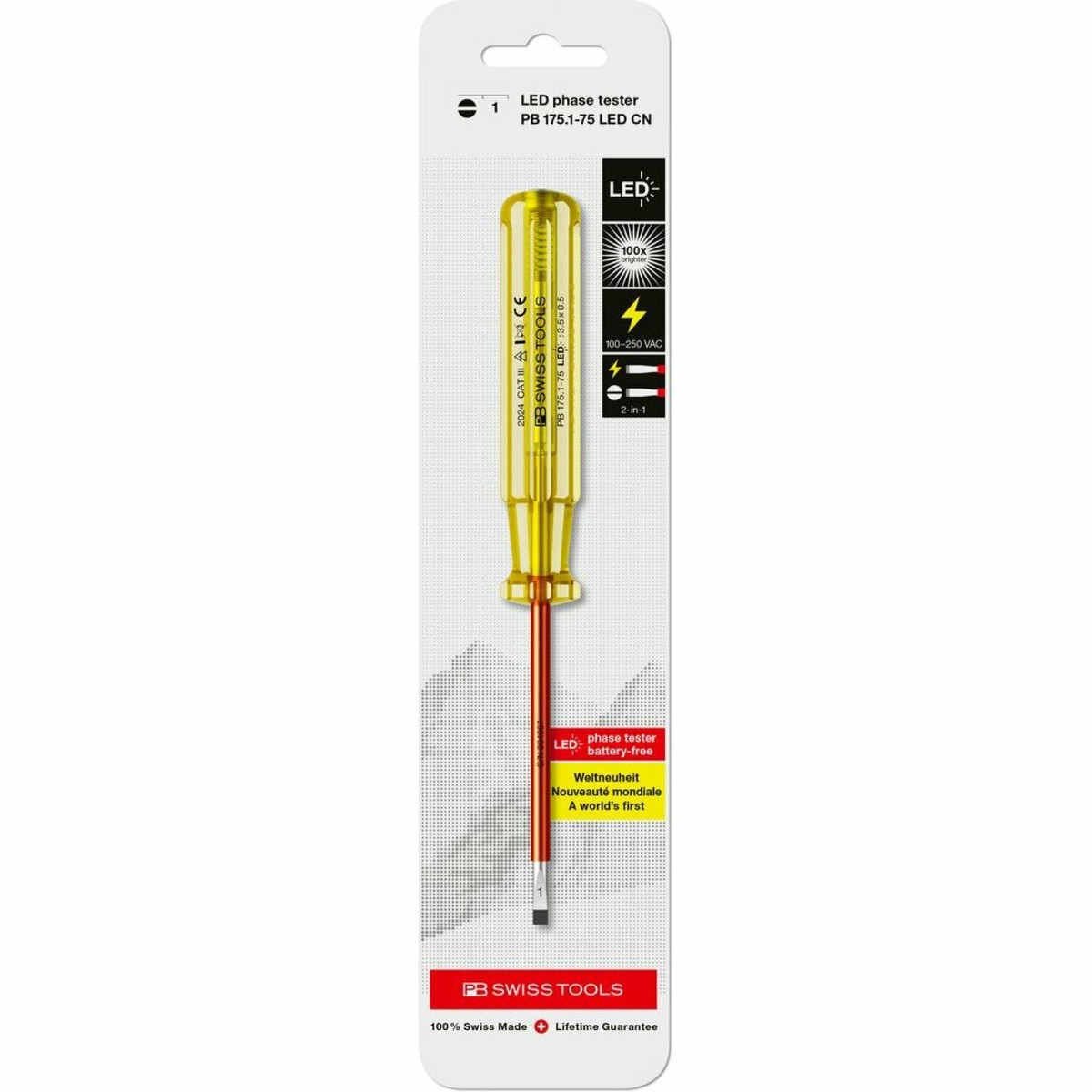 PB Swiss PB 1751-75 LED CN 100-250 VAC Phase Tester Slotted Screwdriver 35 x 05 mm