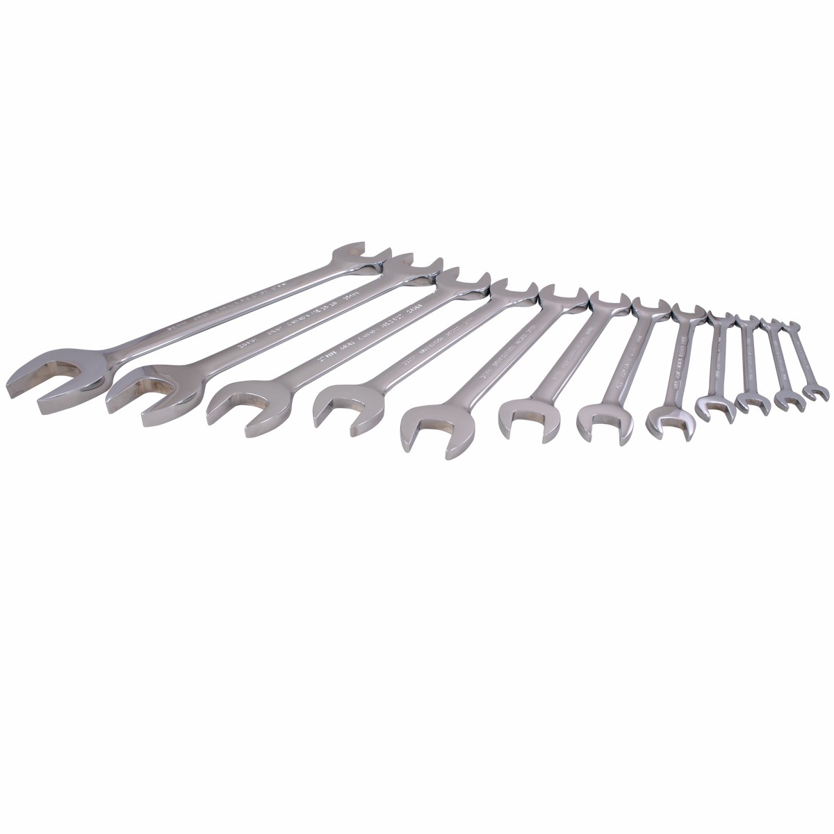 12 Piece Metric Open End Mirror Chrome Wrench Set