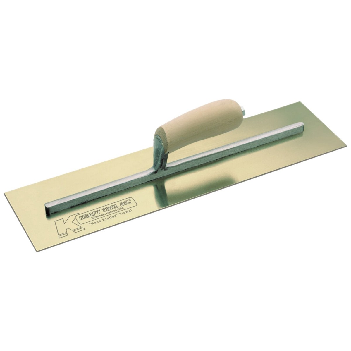 Kraft Tool CF536 12 x 4 Golden Stainless Steel Cement Trowel with Camel Back Wood Handle