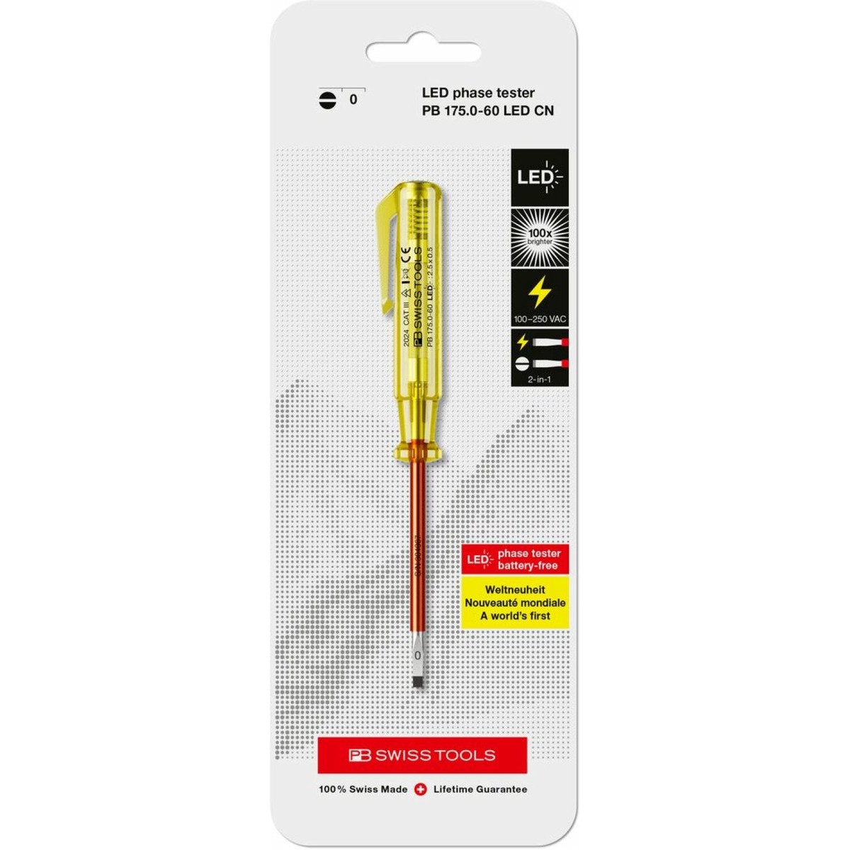 PB Swiss PB 1750-60 LED CN 100-250 VAC Phase Tester Slotted Screwdriver 25 x 05 mm