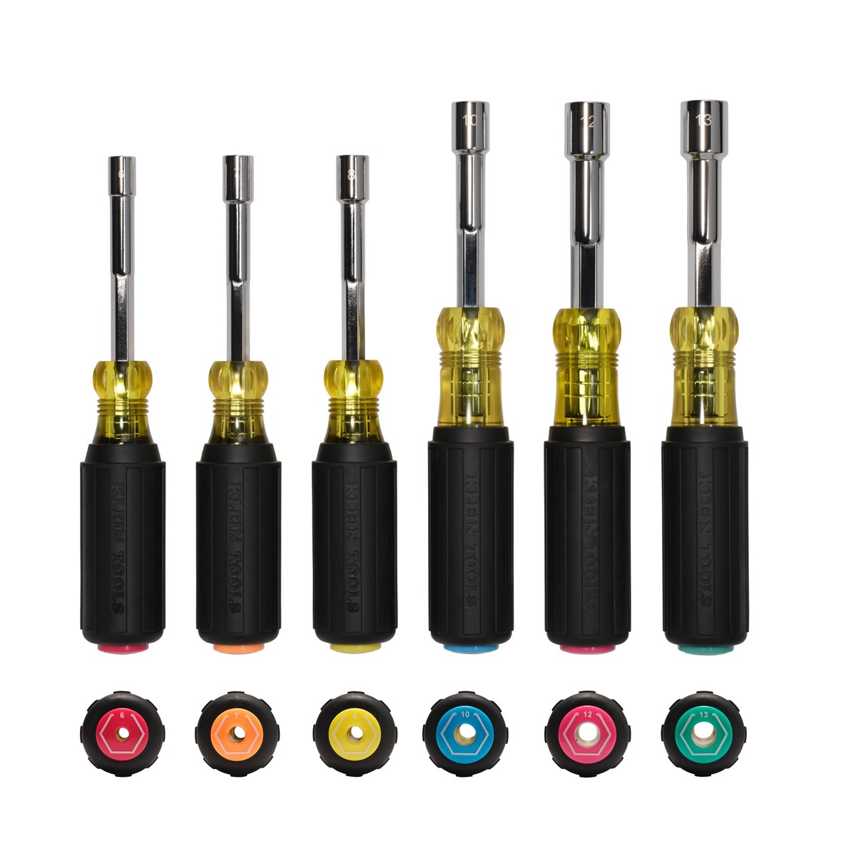 Klein Tools 65456MAGM Metric Magnetic Color-Coded Hollow-Shaft Heavy-Duty Nut Driver Set 6 Pc
