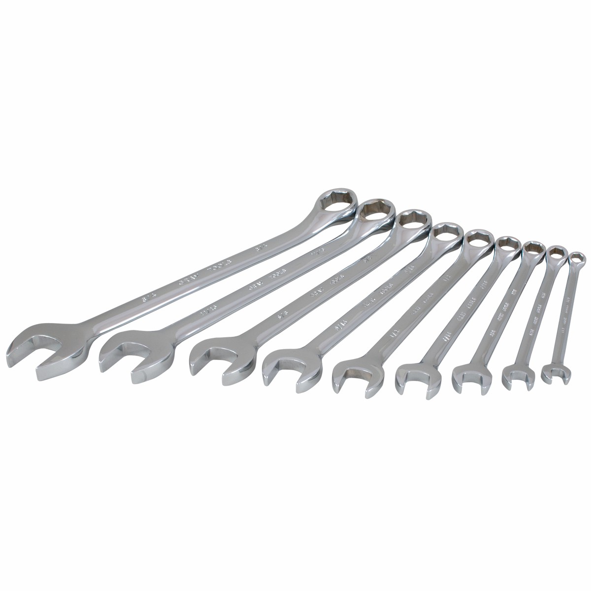 9 Piece 6 Point SAE Mirror Chrome Combination Wrench Set