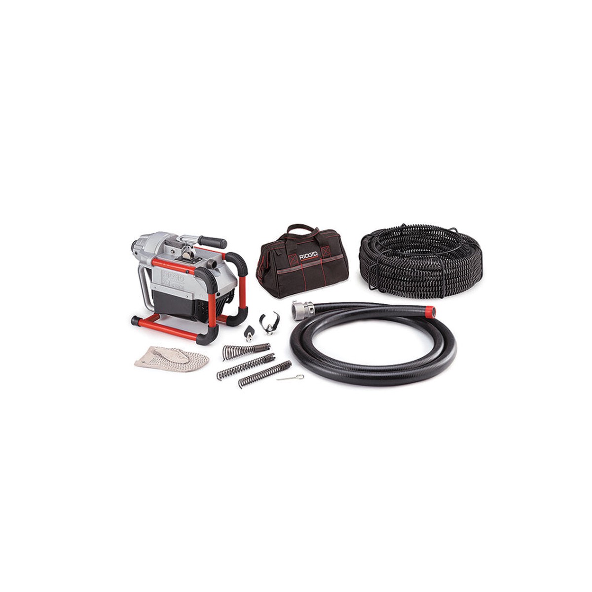 Ridgid 66497 K-60SP Machine with A-1 Operators Mitt A-12 Pin Key and Rear Guide Hose plus A-61 Tool Kit and A-62 Cable Kit