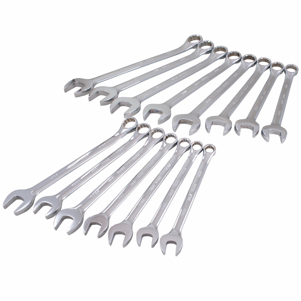 15 Piece 12 Point Metric Mirror Chrome Combination Wrench Set
