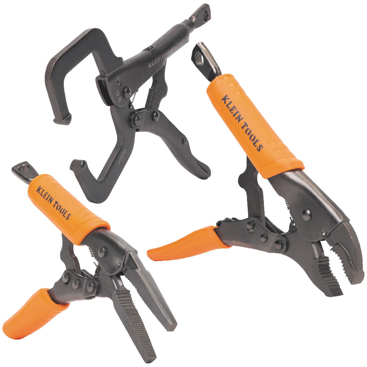 Klein Tools 38664 Locking Pliers Set C-Clamp Long Nose Curved Jaw 3 Pc