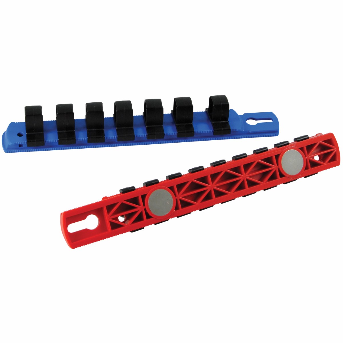 12 Drive Socket Organizers With Magnetized Rails for SAE Sockets - Red