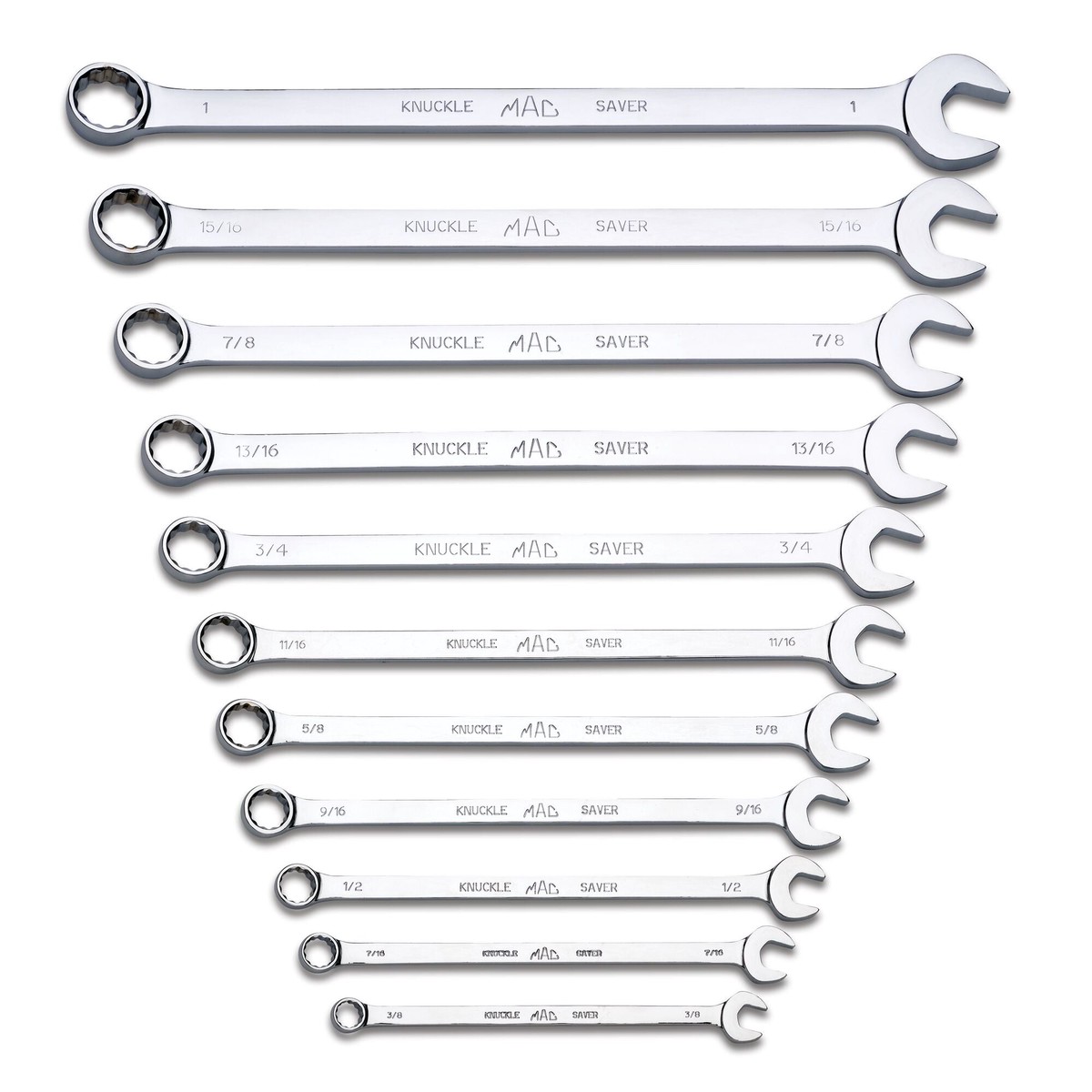 11-PC SAE Long Knuckle Saver Combination Wrench Set - 12-PT