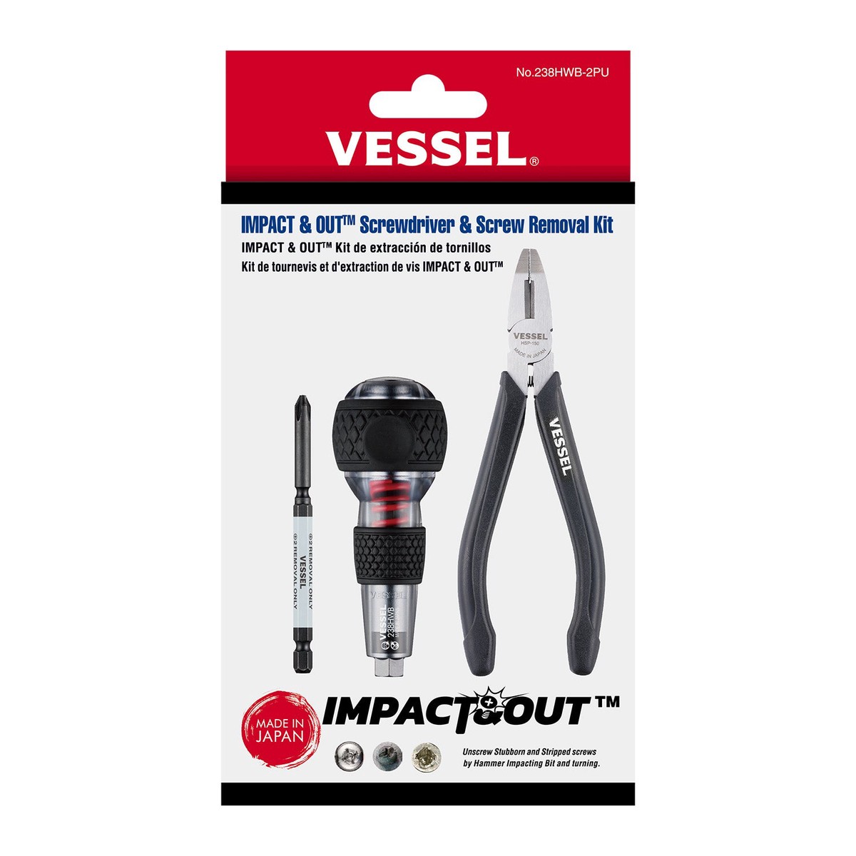 Vessel Tools 238HWB2PU Impact Out Screwdriver Screw Removal Kit