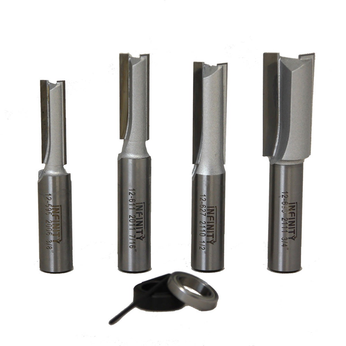 Infinity Tools 12 Shank 4-Pc Extra Long Straight Router Bit Set