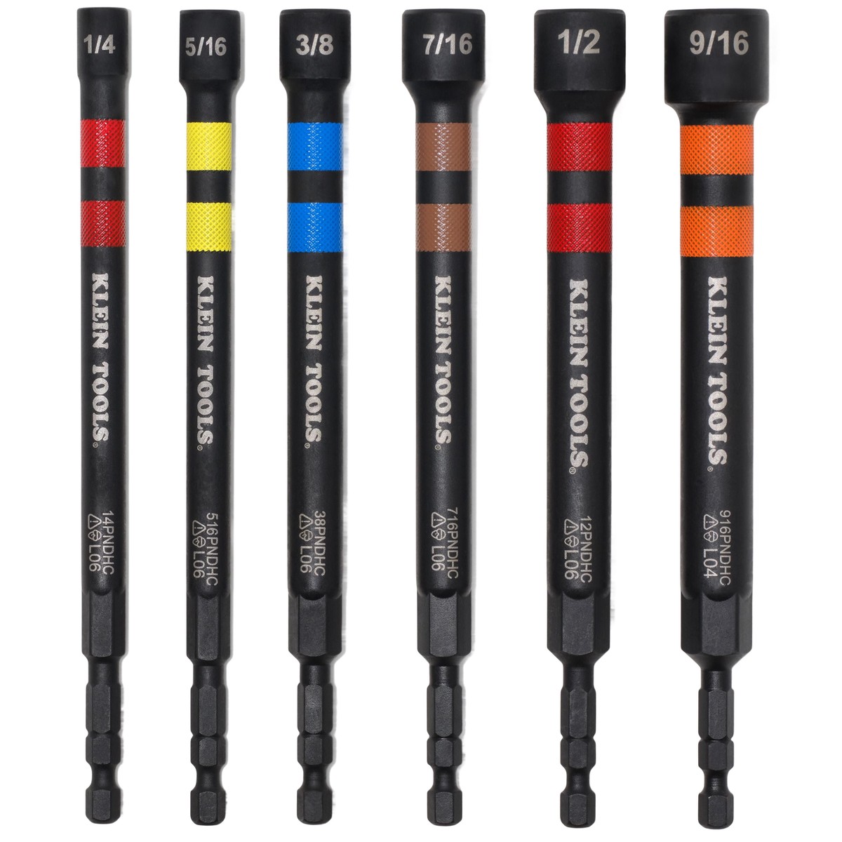 Klein Tools 32940 Magnetic Hollow Color-Coded Power Nut Drivers Set 6 Pc
