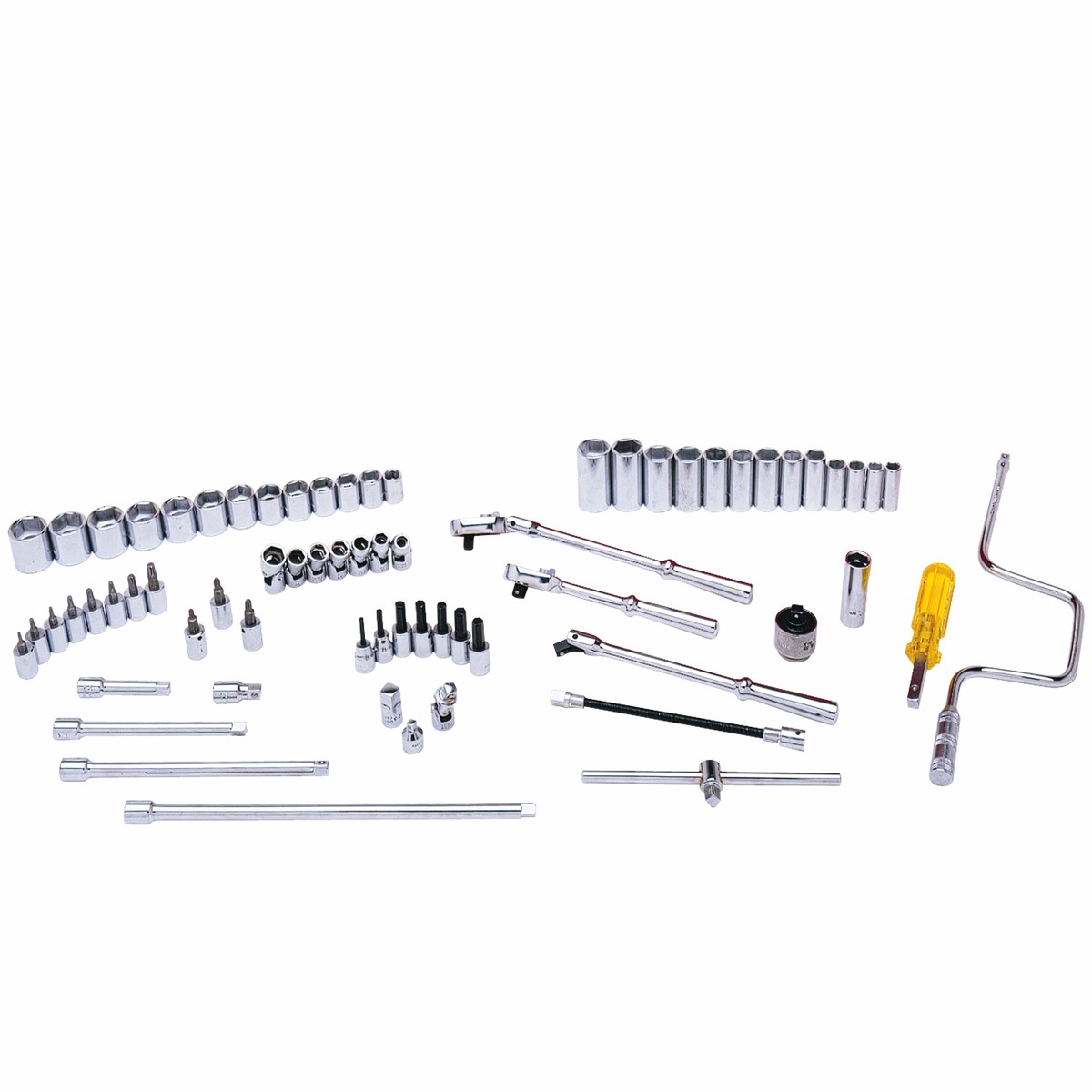 68 Piece 38 Drive Chrome 6 Point SAE Socket Attachment Set - Tools Only