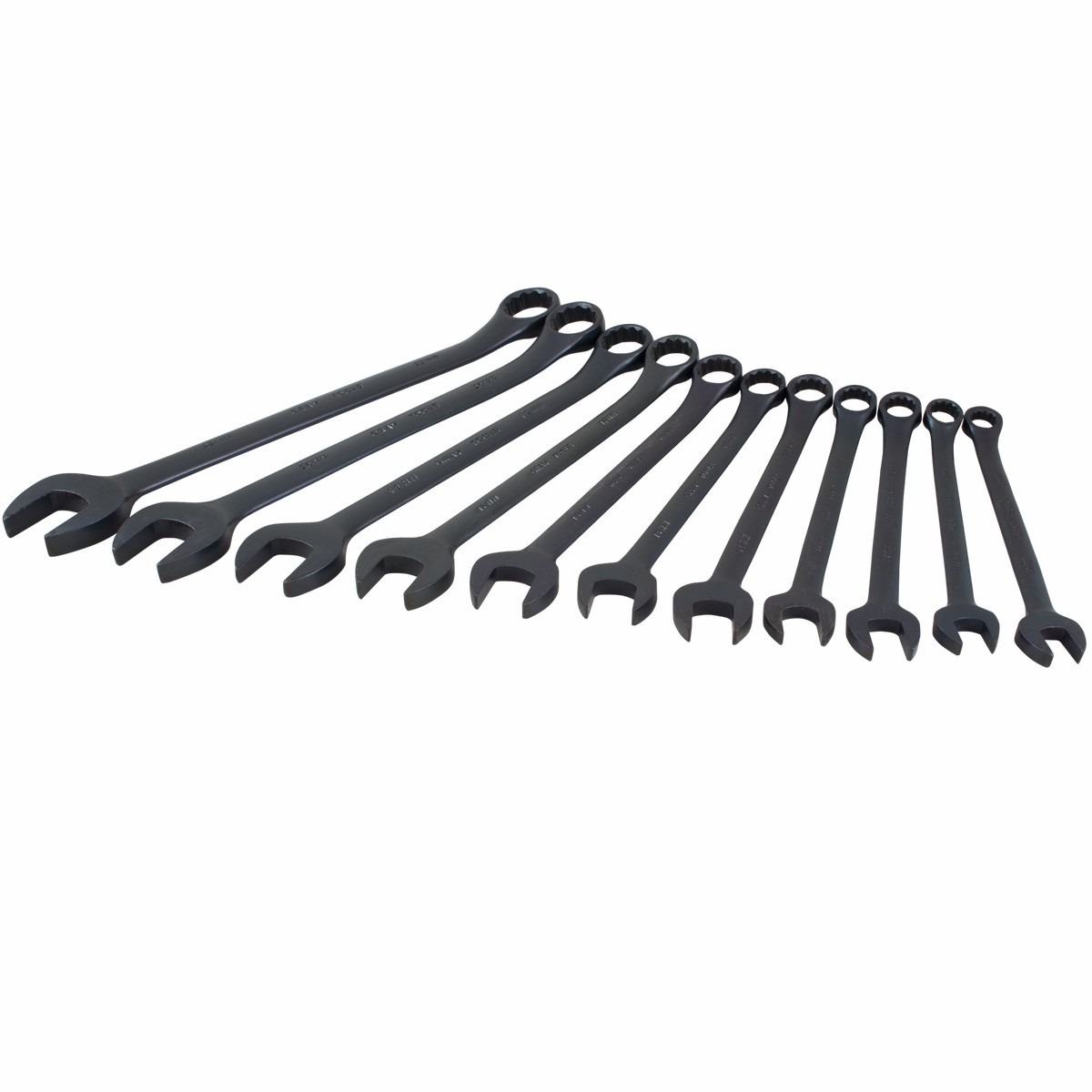 11 Piece 12 Point Metric Black Combination Wrench Set
