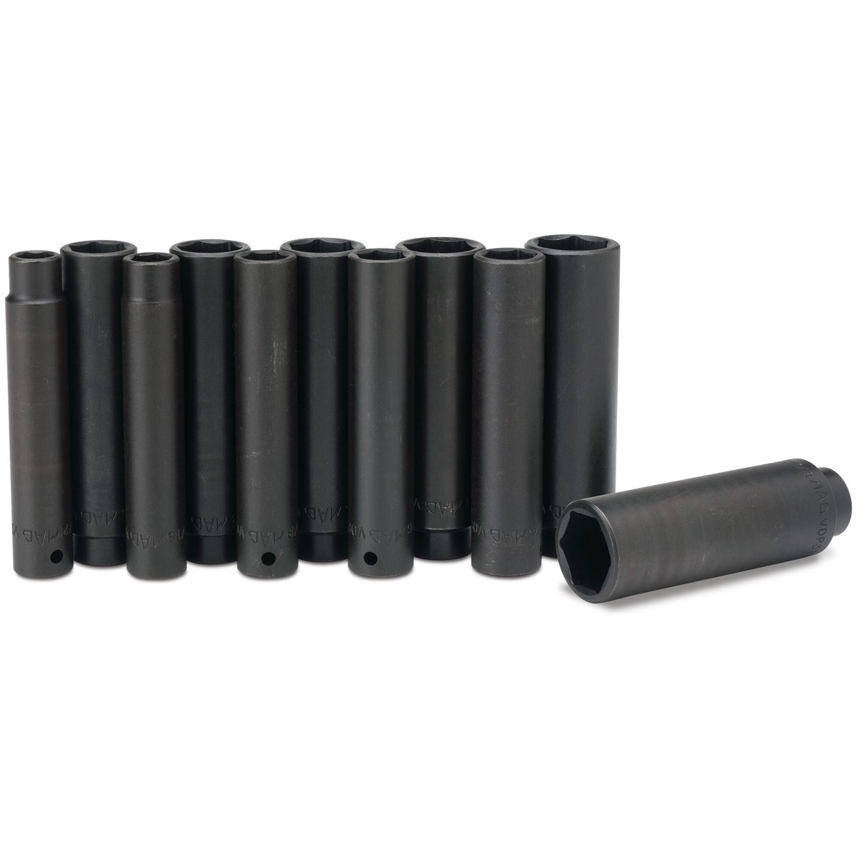 11-PC 12 Drive SAE Extra-Deep Impact Socket Set - 6-PT