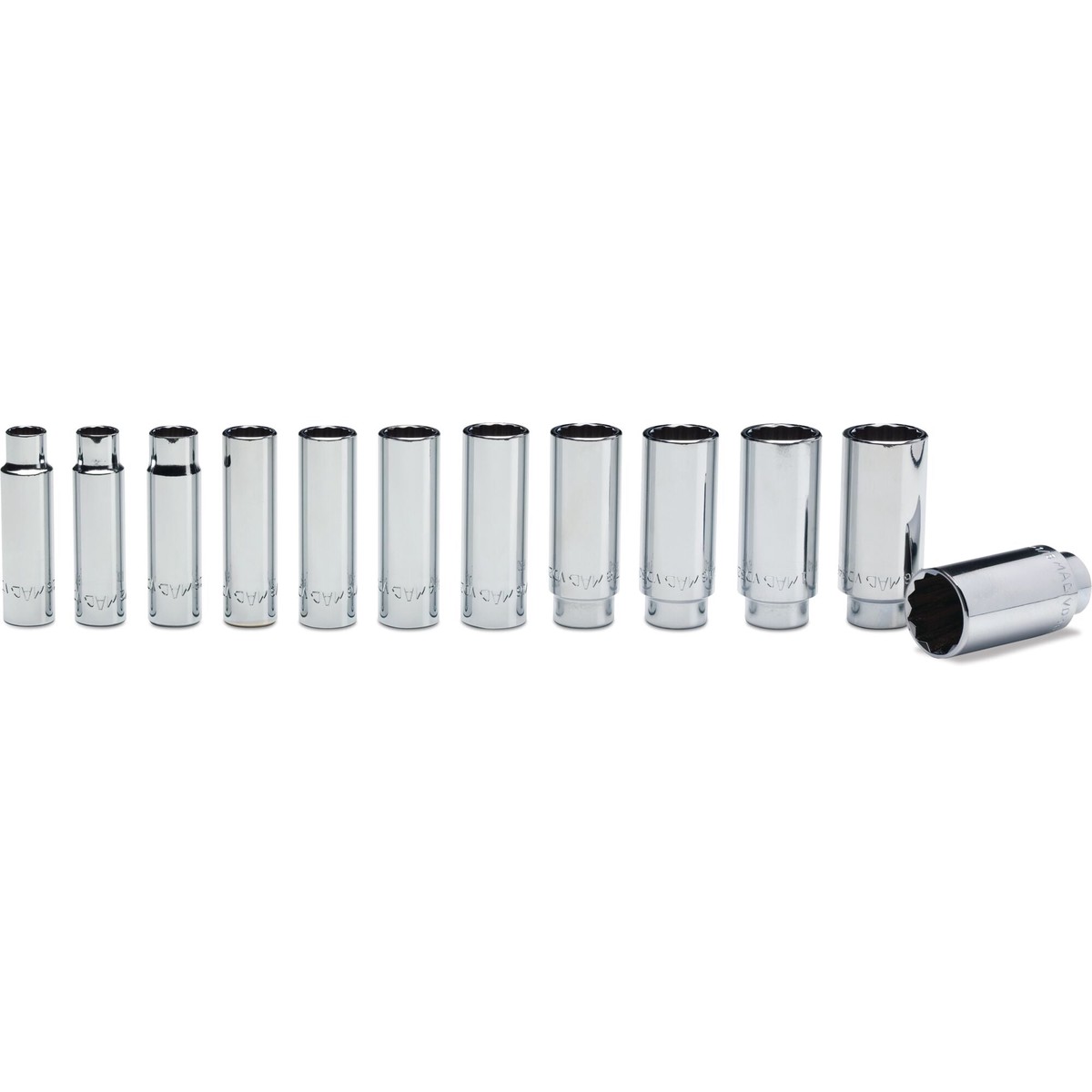 12-PC 12 Drive SAE Deep Socket Set - 12-PT